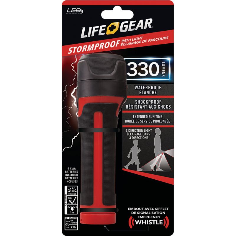 Life Gear Storm Proof LED Flashlight &amp; Path Light Black &amp; Red