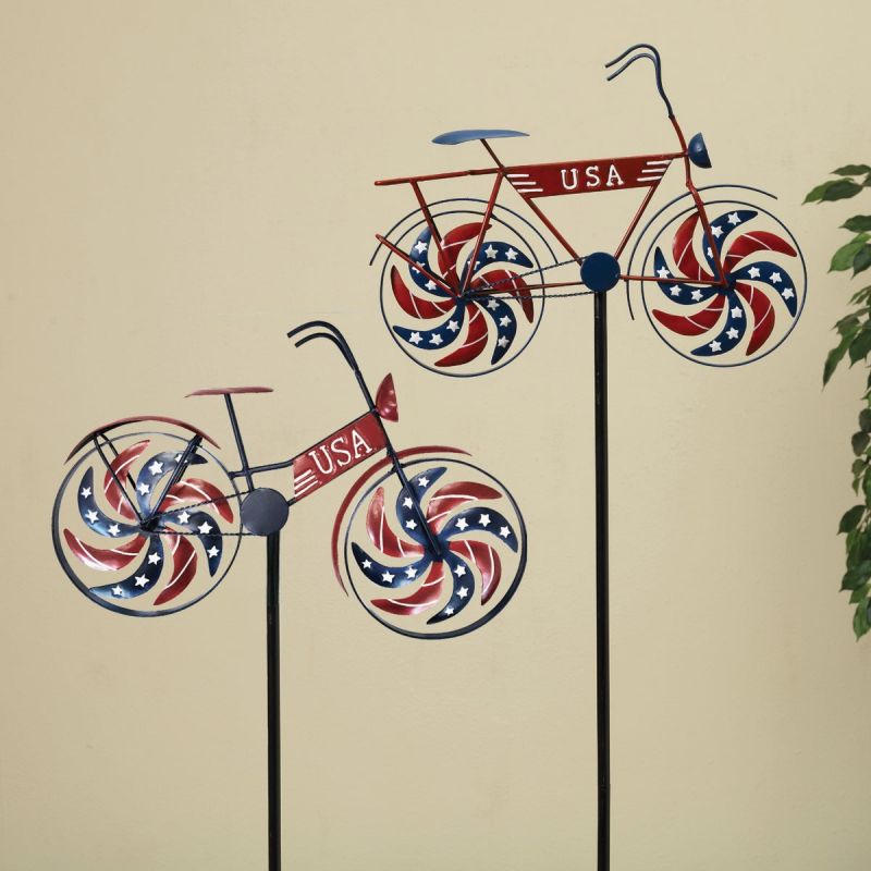 Gerson Spring GIL Patriotic Bicycle Wind Spinner Yard Stake Red/White/Blue (Pack of 8)