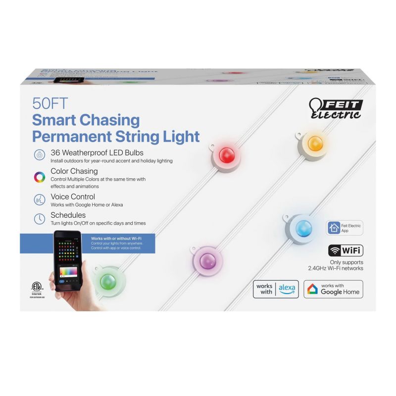 Feit Electric SL50-36/RGB/AG Permanent Light, String, 120 V, 36 W, 36-Lamp, LED Lamp, Multi-Color Light