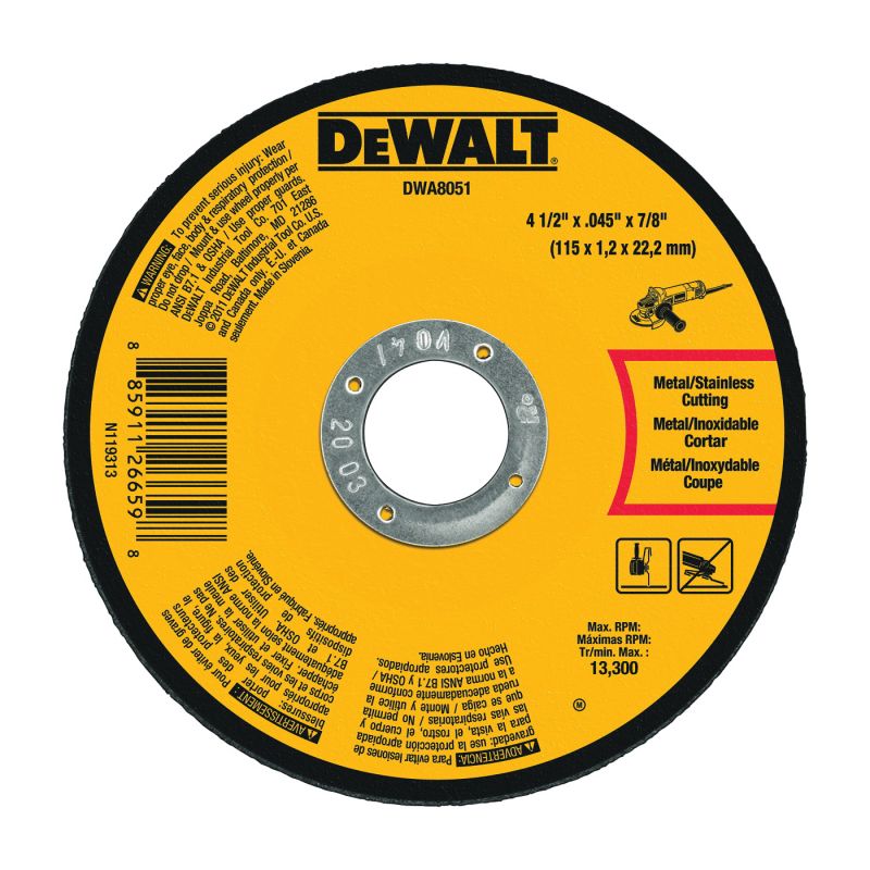 DeWALT DWA8051 Cutting Wheel, 4-1/2 in Dia, 29/64 in Thick, 7/8 in Arbor, Medium, Aluminum Oxide Abrasive (Pack of 25)