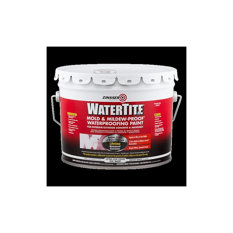 ZINSSER WATERTITE Mold &amp; Mildew-Proof 5003 Waterproofing Paint, White, 3 gal Pail White