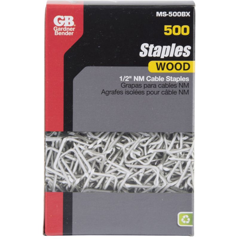 GB MS-500BX/J Cable Staple, 1/2 in W Crown, 1-1/4 in L Leg, Metal, Graphite, 500/BX