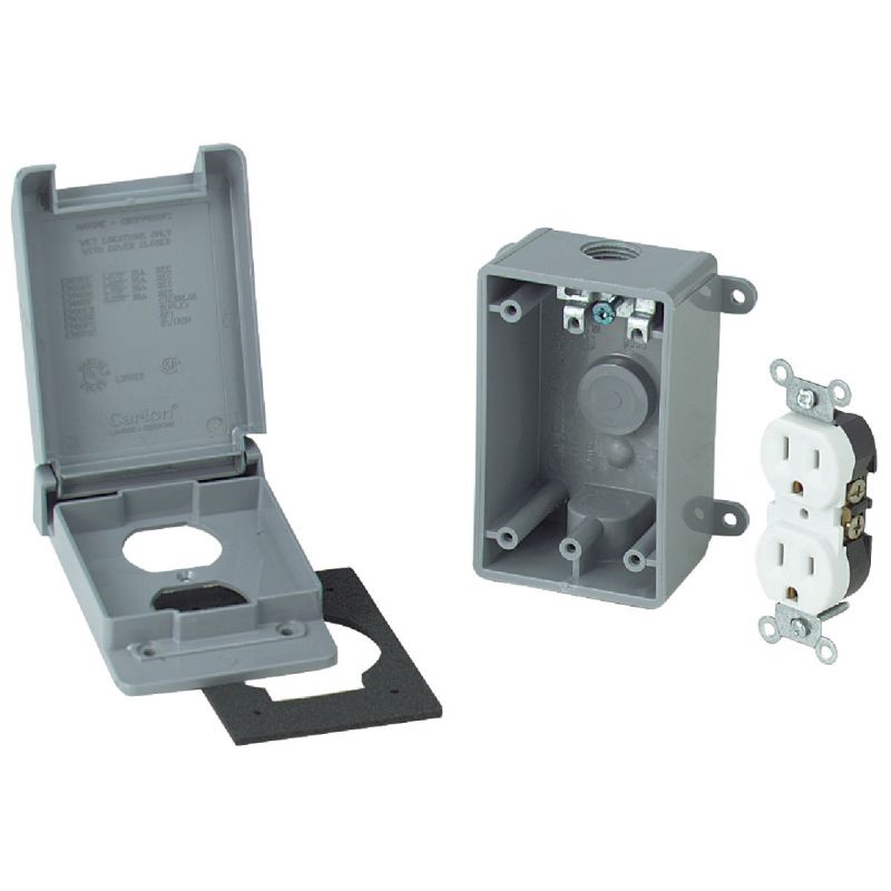 Red Dot Weatherproof Electrical Box Outdoor Outlet Kit Gray, 15