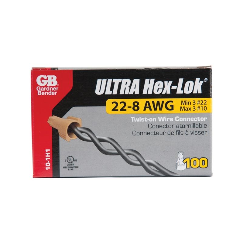 GB Hex-Lok 10-1H1 Wire Connector, 8 to 22 AWG Wire, Copper Contact, Thermoplastic Housing Material, Tan Tan