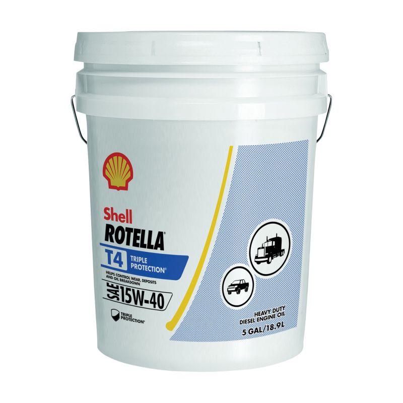 Shell Rotella T4 550045128 Engine Oil, 15W-40, 5 gal Pail Clear Amber