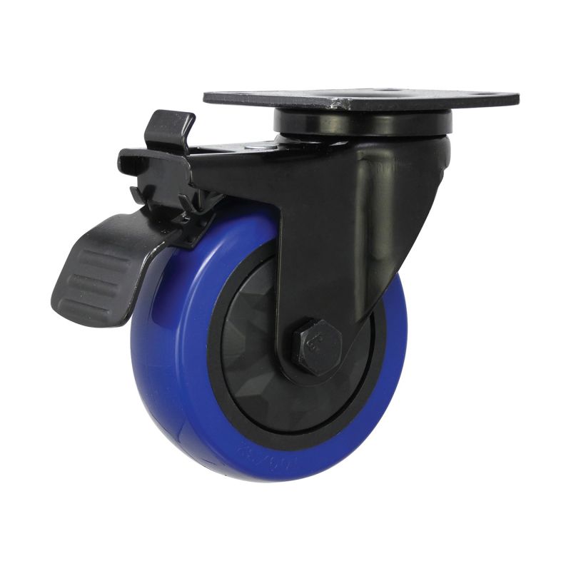 Shepherd Hardware 3664 Swivel Caster with Brake, 4 in Dia Wheel, TPU Wheel, Black/Blue, 300 lb Black/Blue