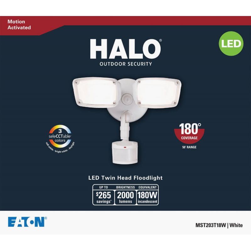 Halo Motion Activated Twin Head LED Floodlight Fixture White