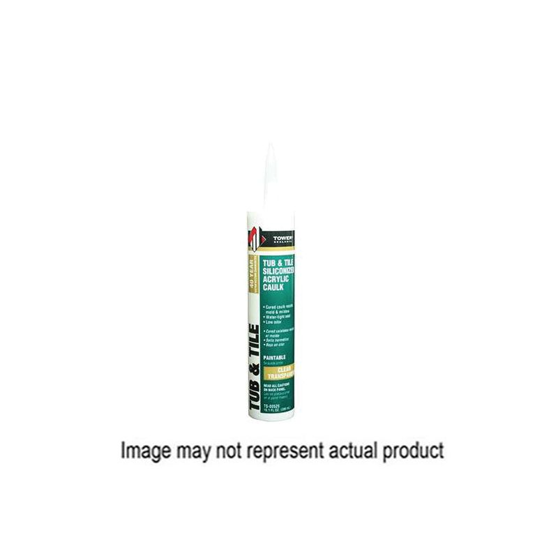 Tower Sealants TUB and TILE TS-00545 Silicone Acrylic Caulk, Clear, 7 to 14 days Curing, 40 to 120 deg F, 5.5 fl-oz Tube Clear