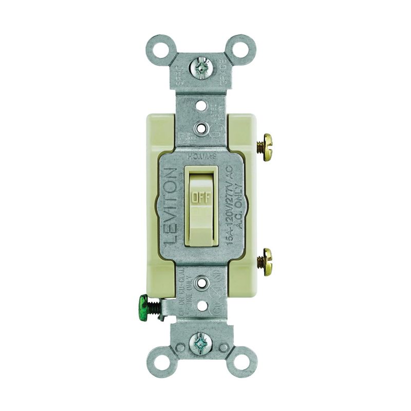 Leviton 54501-2I Switch, 15 A, 120/277 V, Lead Wire Terminal, NEMA WD-1, WD-6, Thermoplastic Housing Material Ivory