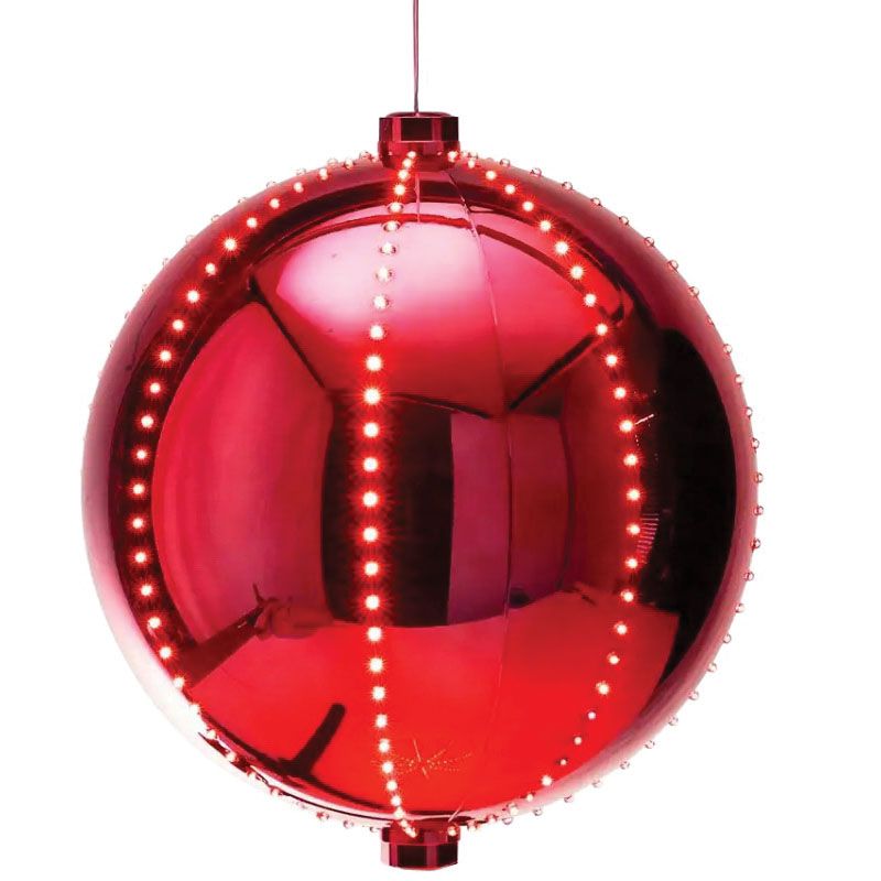 Santas Forest 60831 Ornament, 6 in H, Round Bulb, Plastic, Red, Internal Light/Music: Internal Light Red