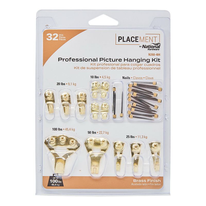 National Hardware N260-404 Picture Hanging Kit, Steel, Brass, 32-Piece