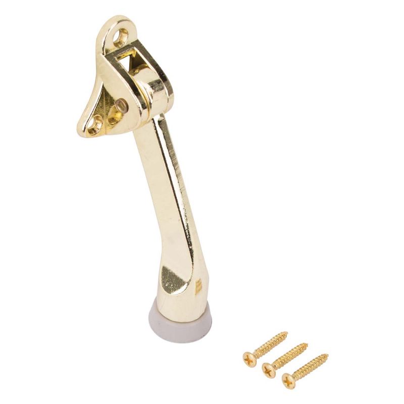 ProSource CL-230BB-PS Door Holder, 5-3/8 in L, 1-5/8 in W, 2 in H, Attaches to Door Mounting, Rubber/Zinc, Brass Bright Brass