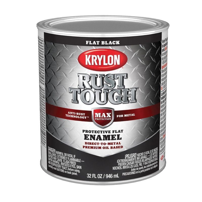 Krylon Rust Tough K09711008 Rust Preventative Paint, Flat, Black, 1 qt, 400 sq-ft/gal Coverage Area Black