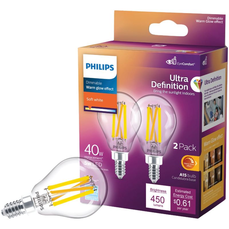 Philips Ultra Definition Warm Glow A15 Candelabra Base LED Light Bulb