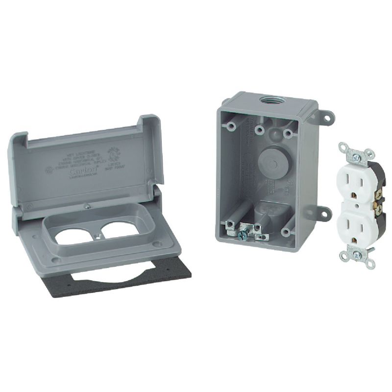 Red Dot Weatherproof Electrical Box Outdoor Outlet Kit Gray, 15A