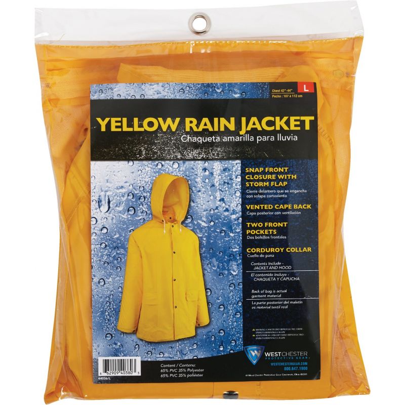 West Chester Protective Gear 2-Piece Rain Coat With Hood L, Yellow, Rain Coat
