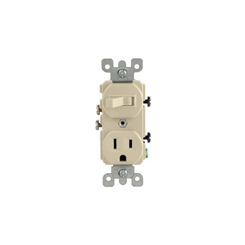 Leviton S01-05225-0IS Combination Switch/Receptacle, 1 -Pole, 15 A, 120 V Switch, 125 V Receptacle, Ivory Ivory
