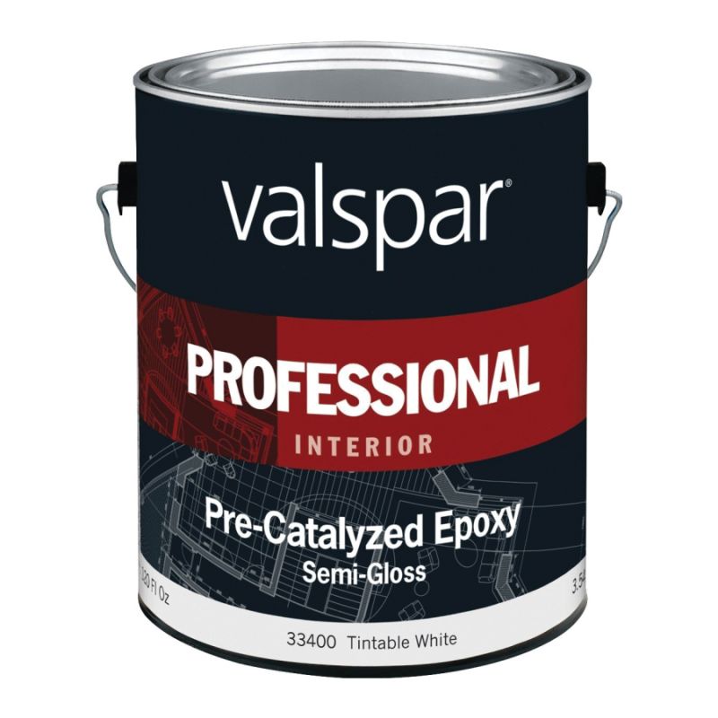 Valspar 045.0033400.007 Interior Paint, Semi-Gloss, White, 1 gal, Can, Epoxy Base, Resists: Scrub, Stain White