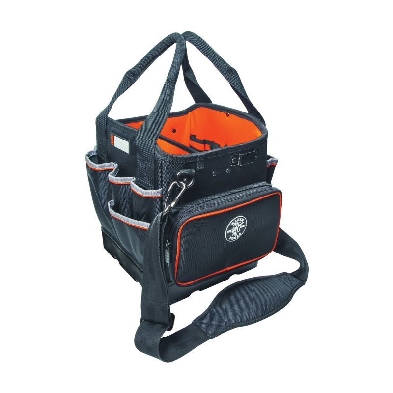 Klein Tools Tradesman Pro Series 5541610-14 Tote Bag, 10-1/4 in W, 12-1/4 in D, 10 in H, 40-Pocket, Polyester Black/Orange