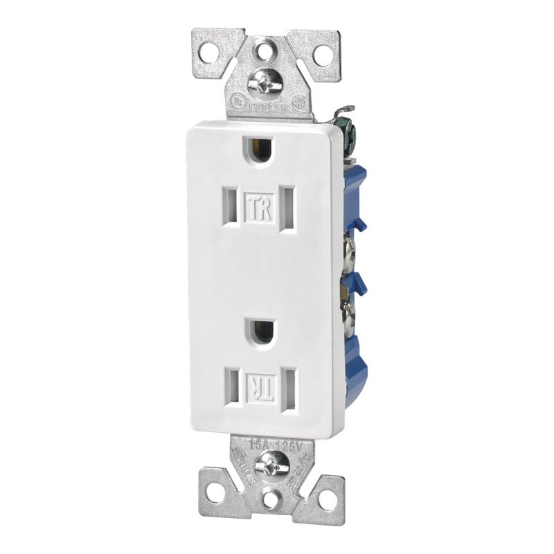 Eaton Wiring Devices TR1107W Duplex Receptacle, 2 -Pole, 15 A, 125 V, Push-in, Side Wiring, NEMA: 5-15R, White White