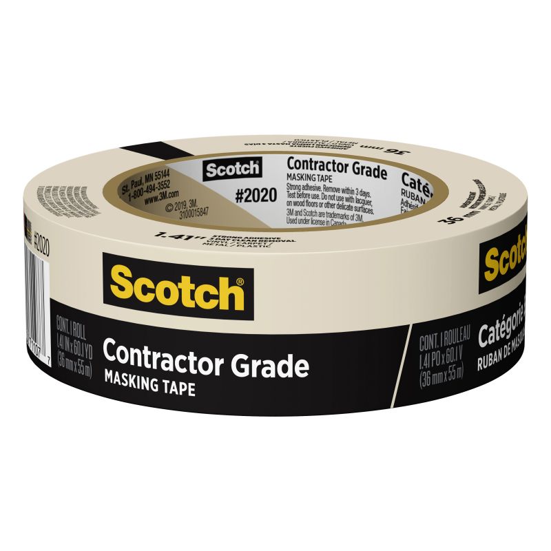 Scotch 2020-36AP Masking Tape, 60 yd L, 1.41 in W, Tan Tan
