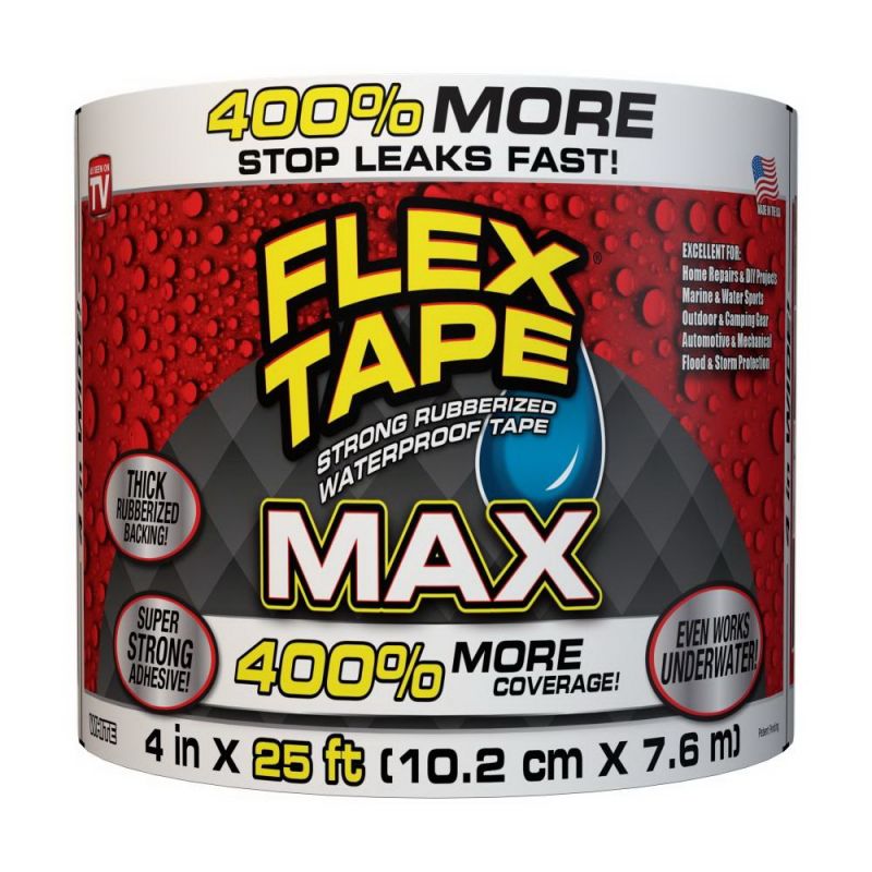 Flex Tape TFSMAXWHT04 Tape, 25 ft L, 4 in W, Rubber Backing, White White