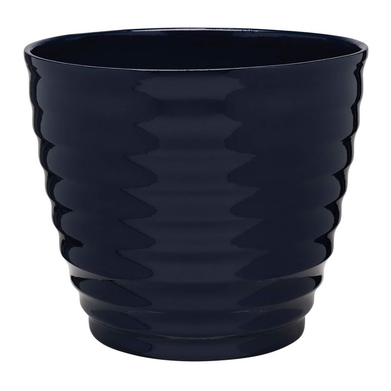 Southern Patio HDR-064756 Planter, 14 in Dia, 11-1/2 in H, Round, Beehive Design, Resin, Navy Navy