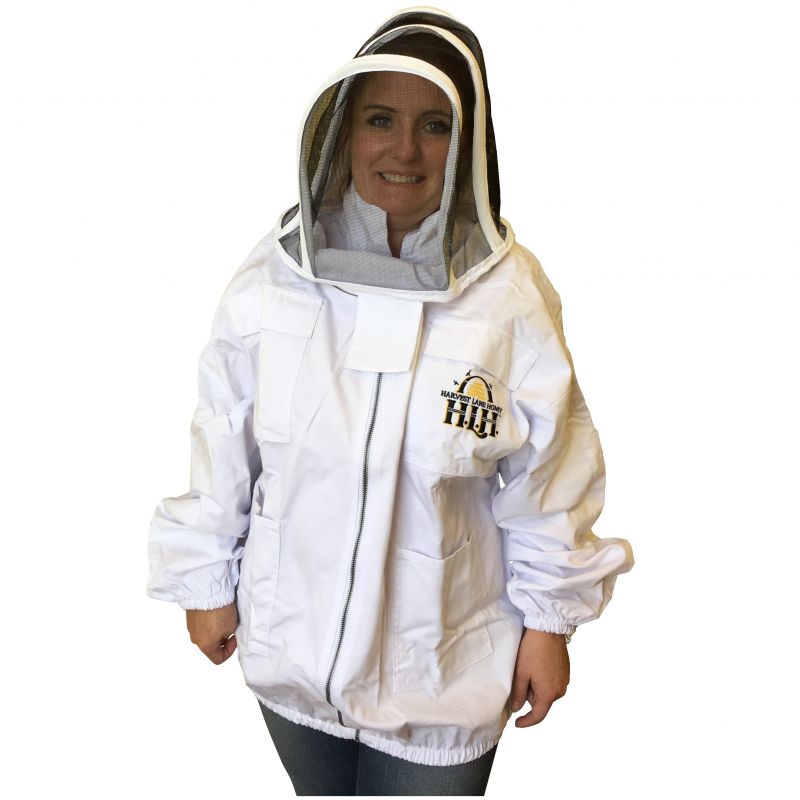 Harvest Lane Honey CLOTHSJXL-102 Beekeeper Jacket with Hood, XL, Zipper, Polycotton, White XL, White