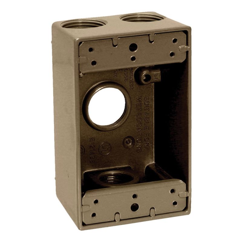Teddico/Bwf 1504AB-1 Outlet Box, 1-Gang, 4-Knockout, 4-1/2 in, Metal, Bronze, Powder-Coated Bronze