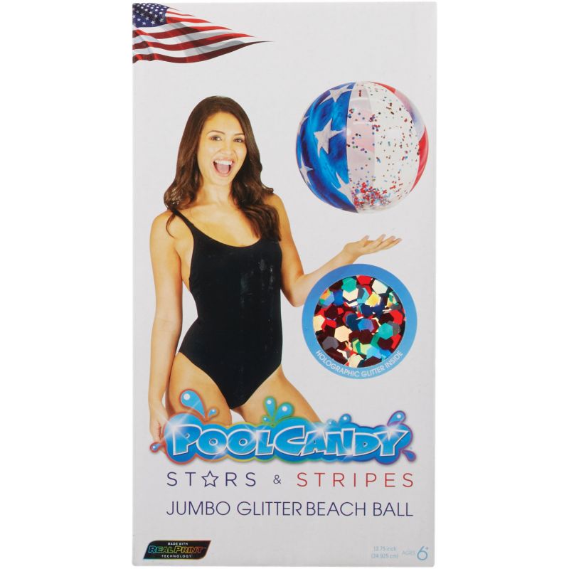 PoolCandy Glitter Stars &amp; Stripes Beach Ball Multi