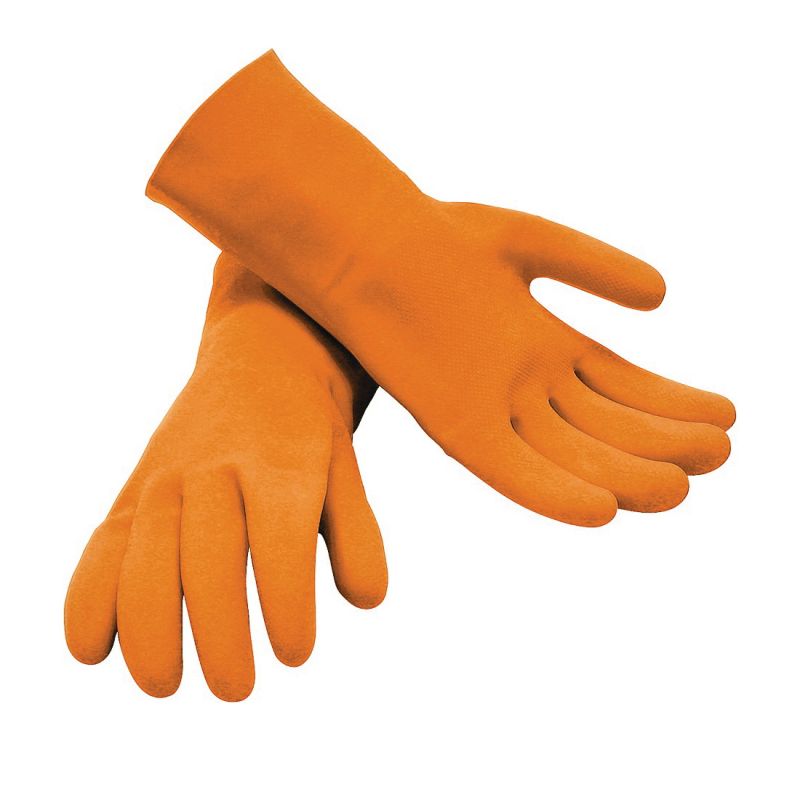 M-D 49142 Grouting Protective Gloves, One-Size, 13 in L, Rolled Cuff, Latex, Orange One-Size, Orange