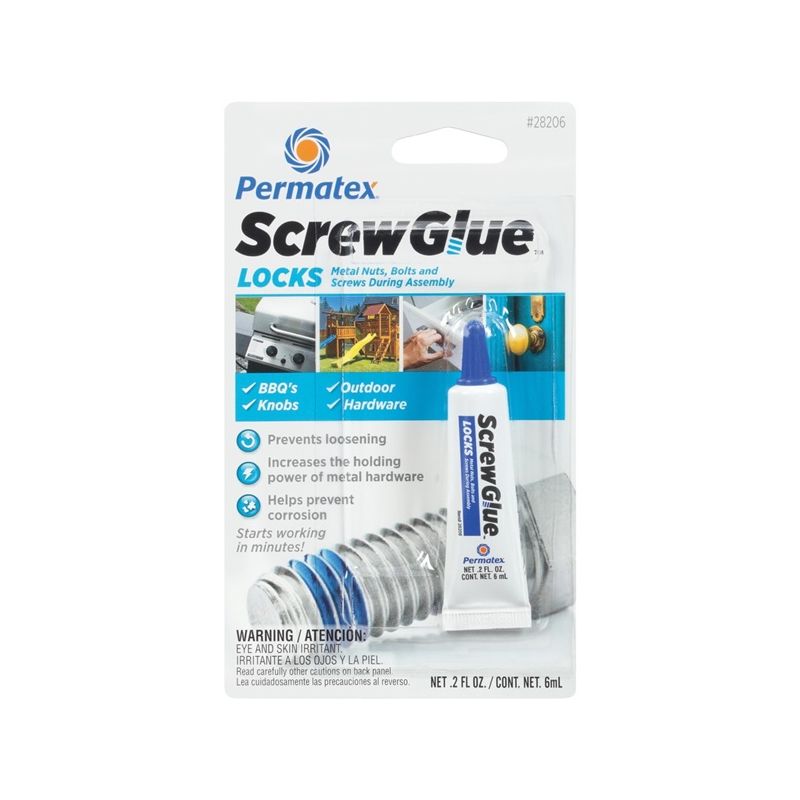 Permatex ScrewGlue 28206 Screw Locking Glue, 0.2 oz, Tube, Liquid, Blue Blue