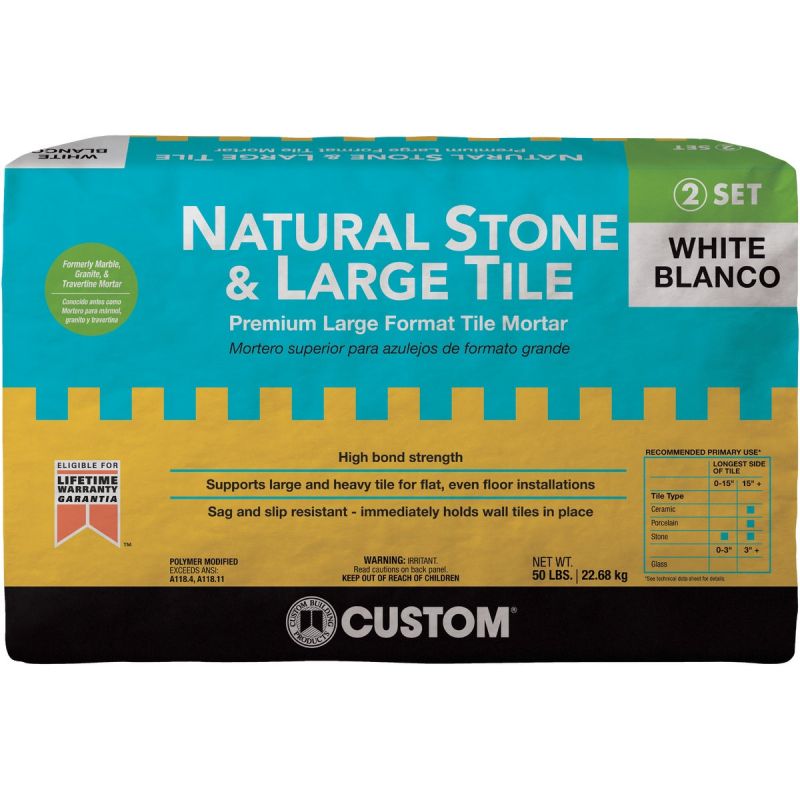 Custom Building Products Natural Stone &amp; Large Tile Mortar 50 Lb., White