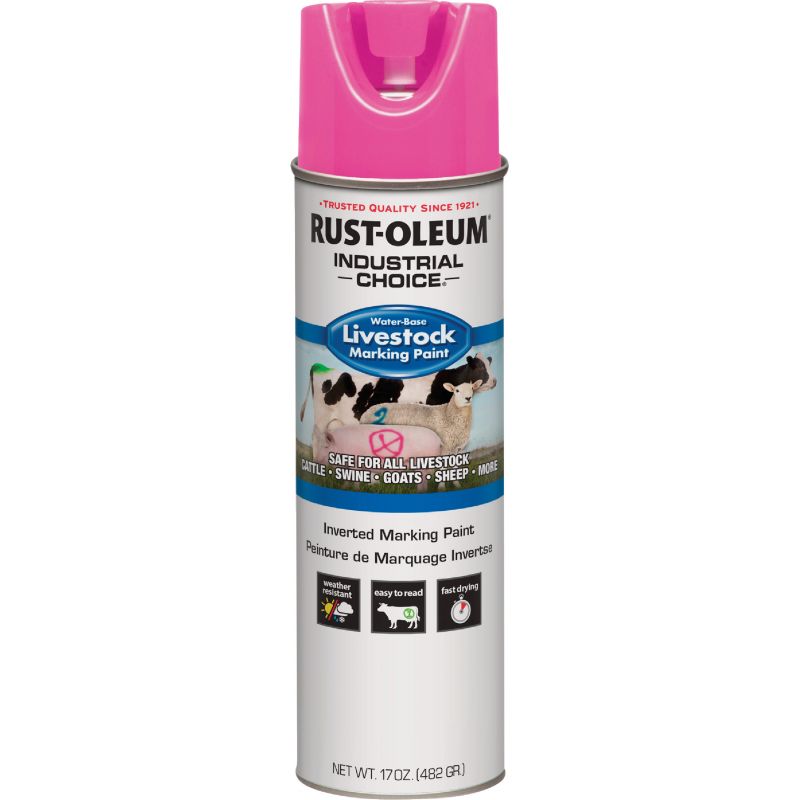 Rust-Oleum Industrial Choice Livestock Marking Spray Paint Fluorescent Pink, 17 Oz.
