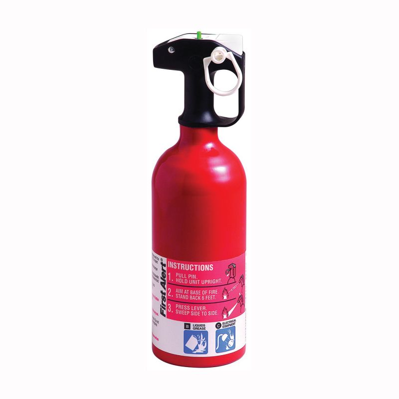 First Alert AUTO5 Fire Extinguisher, 1.4 lb, Sodium Bicarbonate, 5-B:C Class 1.4 Lb, Red