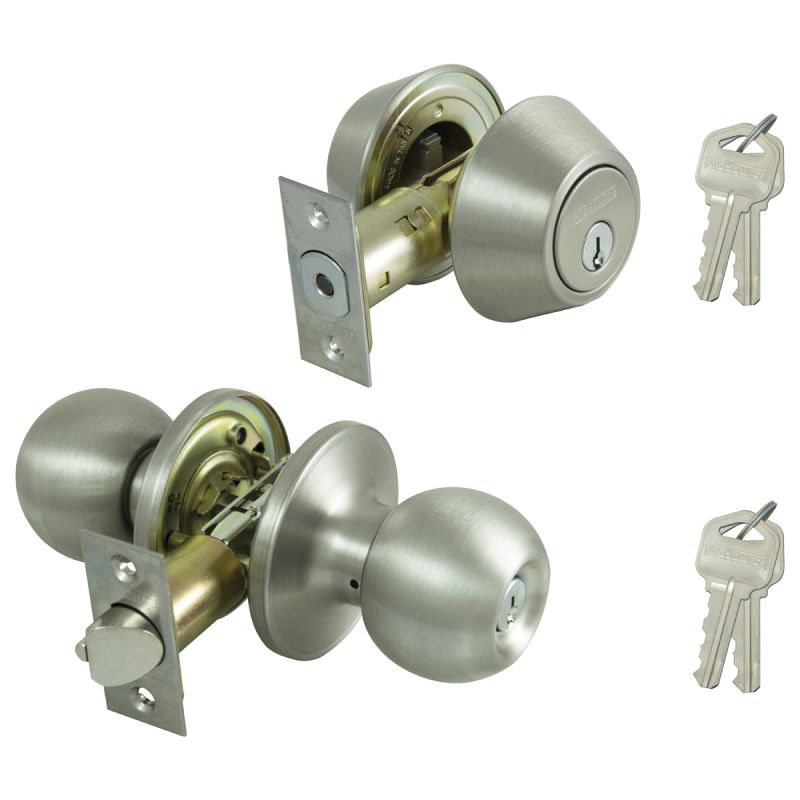 ProSource B36B1-PS Deadbolt and Entry Lockset, Turnbutton Lock, Saturn Design, Stainless Steel, 3 Grade, Stainless Steel