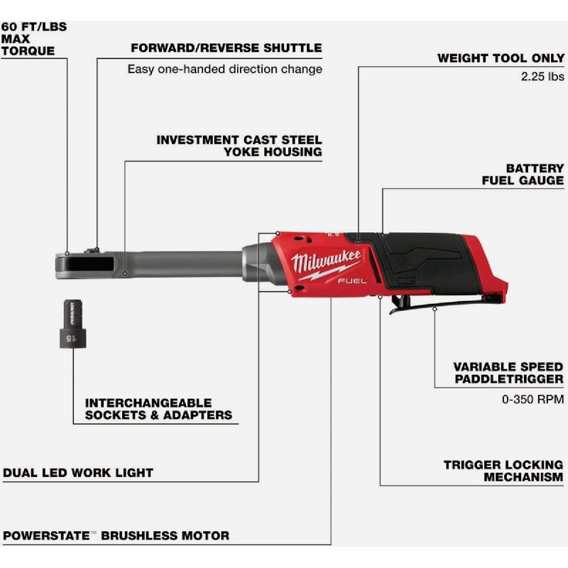 Milwaukee M12 FUEL INSIDER Brushless Extended Reach Cordless Box Ratchet - Tool Only