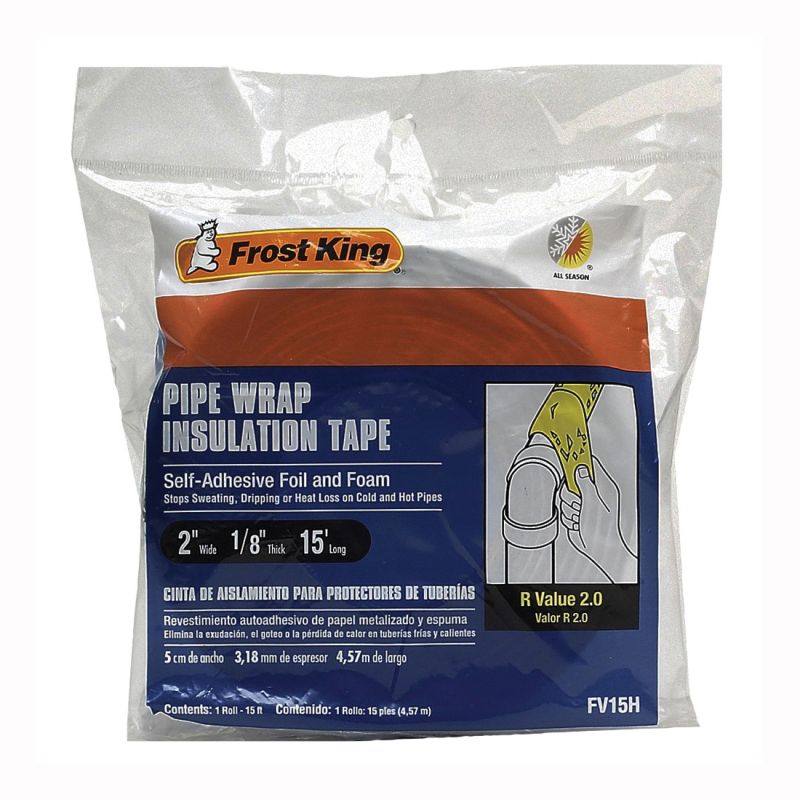 Frost King FV15H Pipe Wrap Kit, 15 ft L, 2 in W, 1/8 in Thick, 2 R-Value, Silver Silver