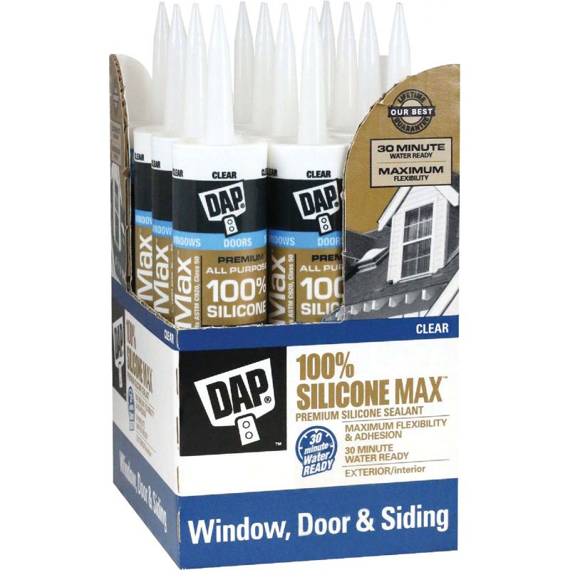 DAP Silicone Max Premium All Purpose 100% Silicone Sealant Clear, 10.1 Oz. (Pack of 12)