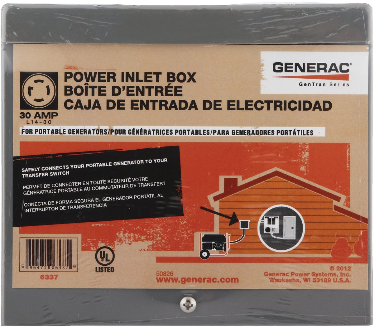Generac 6343 30-Amp 125/250V Raintight Aluminum Power Inlet Box 