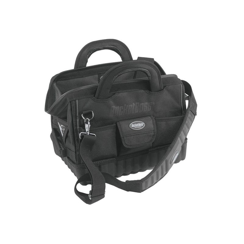 Bucket Boss Professional Series 64014 Pro Gatemouth Tool Bag, 14 in W, 9-1/2 in D, 11 in H, 12-Pocket, Poly Fabric Black