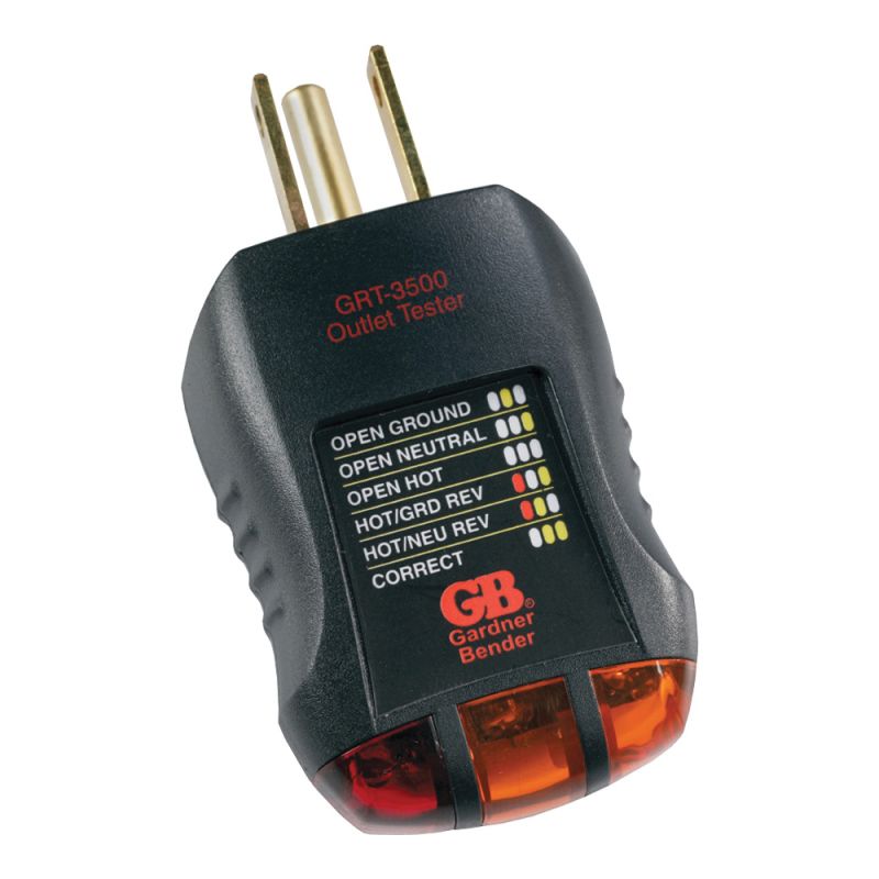 Gardner Bender GRT-3500 Receptacle Tester and Circuit Analyzer, 110 to 125 VAC, LED Display, Black Black