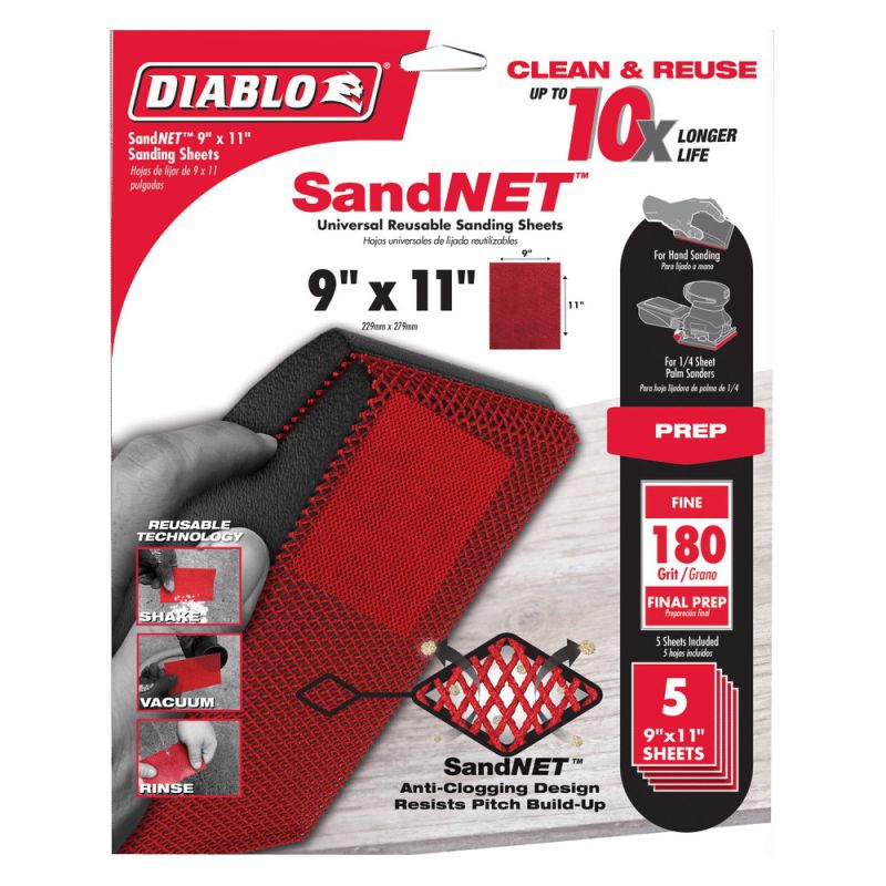 Diablo SandNET DND911180H05G Universal Sanding Sheet, 9 in W, 11 in L, 180 Grit, Fine, Ceramic Abrasive