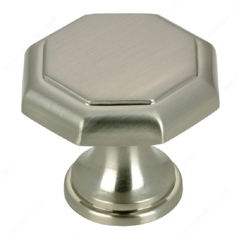 Richelieu BP44630195 Cabinet Knob, 1-1/32 in Projection, Metal, Brushed Nickel 1-3/16 In Dia, Traditional