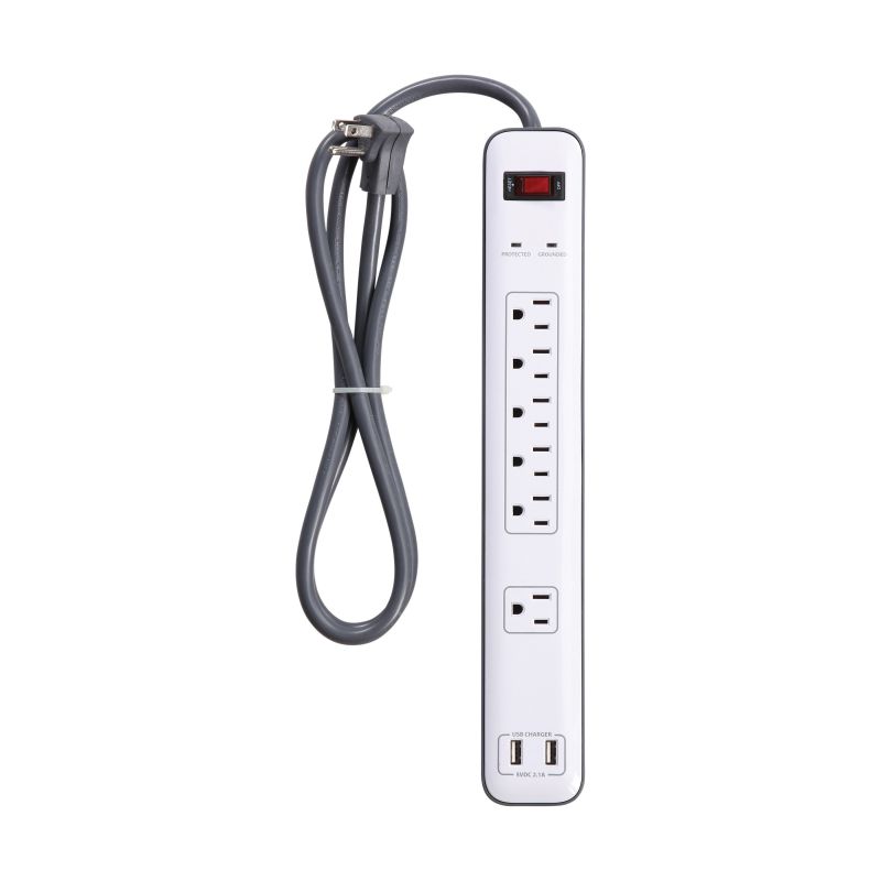 PowerZone OR525106 Surge Protector Power Strip, 125 V, 15 A, 6-Outlet, 1800 Joules Energy, White White