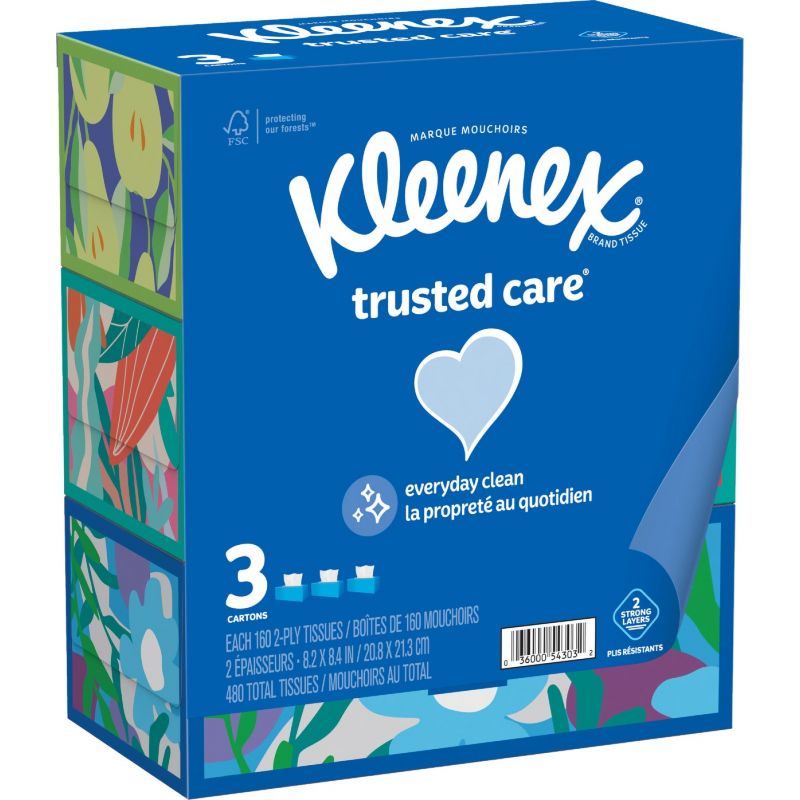 Kleenex Trusted Care Facial Tissue (3) 160 Ct., White (Pack of 12)