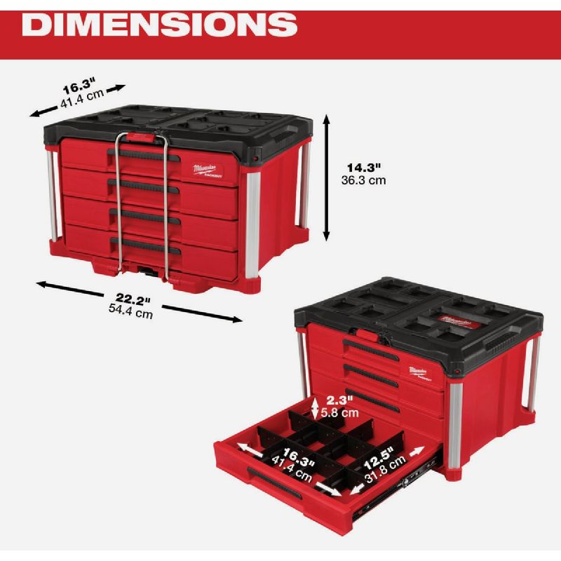 Milwaukee PACKOUT Toolbox with Drawers 50 Lb., Red/Black