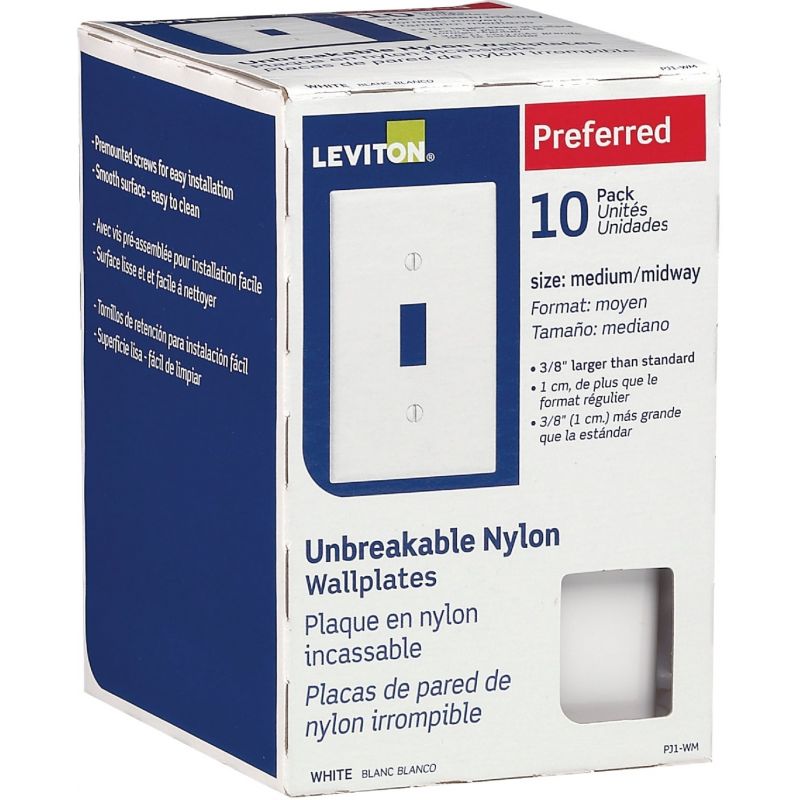 Leviton Mid-Way Thermoplastic Nylon Toggle Switch Wall Plate White