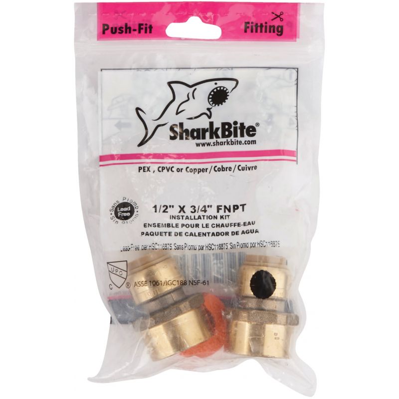 SharkBite Brass Water Heater Installation Kit 1/2 In. Push X 3/4 In. FIP