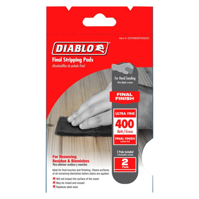 Diablo DCP060SFNN02G Final Stripping Pad, 6 in L, 4 in W, 400 Grit, Ultra Fine, Silicon Carbide Abrasive
